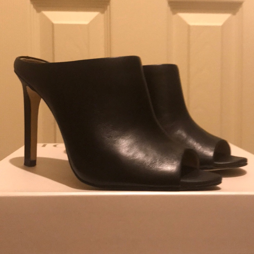 Ann Taylor Black Leather Mules